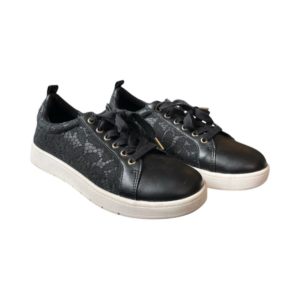 WHITE HOUSE BLACK MARKET Womens Sneakers Lace Overlay Black Size 8.5
